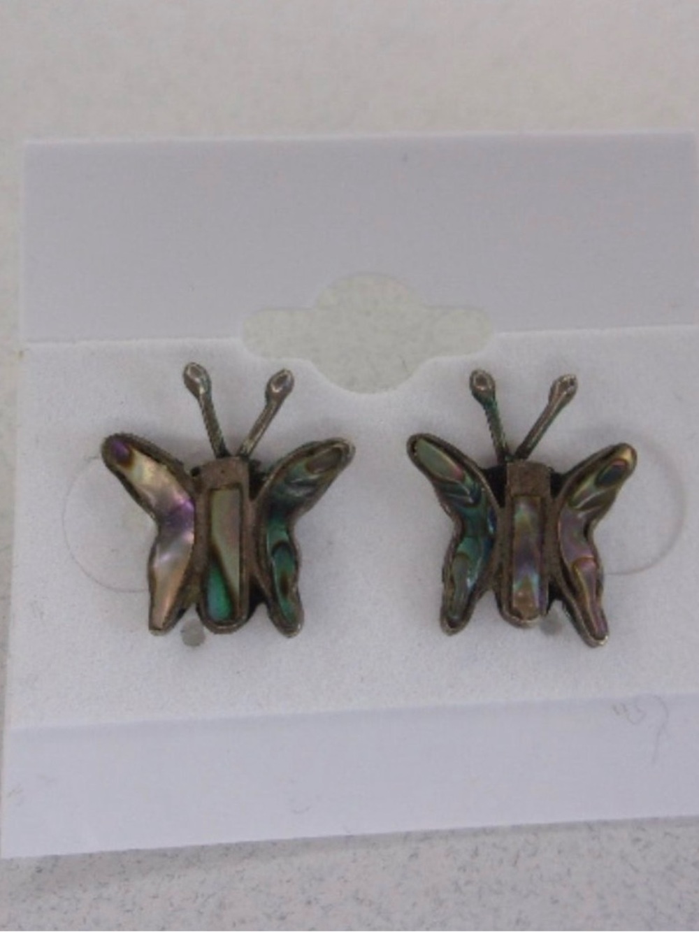 Vintage Shell Inlay Abalone Butterfly Stud Earrings